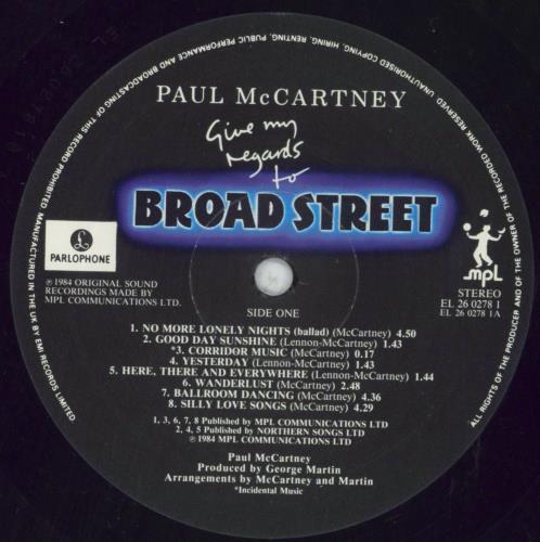 Paul McCartney and Wings Give My Regards To Broad Street UK vinyl